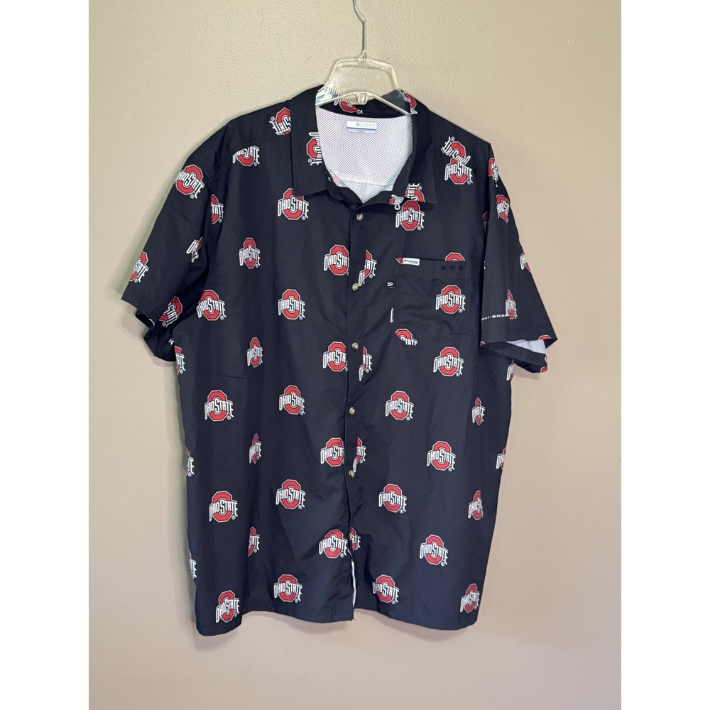 Columbia OSU PFG Button Up Shirt Mens XXL Black Ohio State Buckeyes FM0285